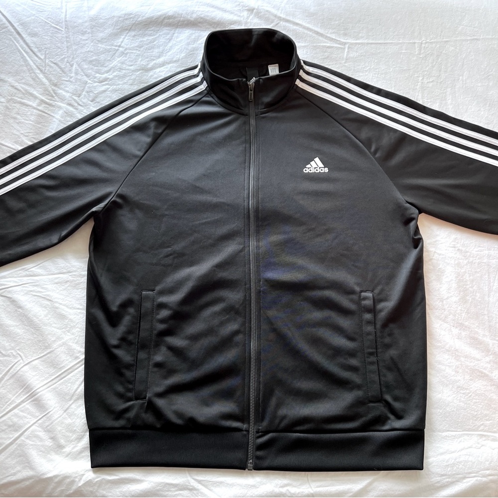 Adidas Polyester Track Jacket (Size Man's Large) Black / White Stripes